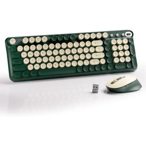 MPTOG Wireless Keyboard and Mouse Combo, Full-Size 2.4G Set with Number Pad, Long Battery Life, Plug Play for Office and Student Use (Milk Dark-Green)