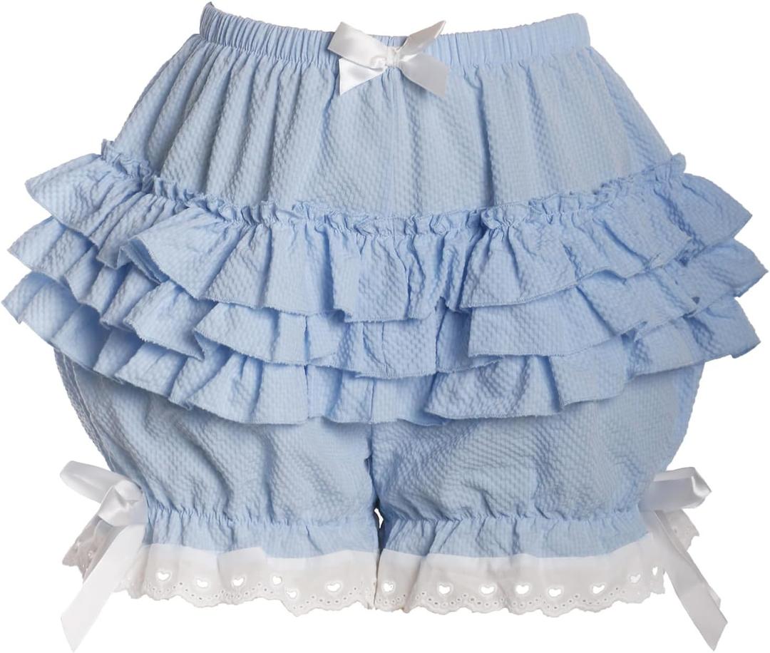 MT Women Lolita Bloomers Victorian Ruffle Petticoat Pantloons Seven Colors (Blue, S)