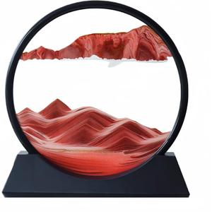 BGFJYUK Moving Sand Art Picture in Motion, Round Glass 3D Deep Sea Sandscapes with Display Flowing Sand Frame for Relaxing Desktop Home Office Work Dcor for Kids Adults (Red, 7inch)