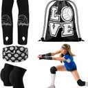 Yinder 4 Pcs Volleyball Knee Pad and Arm Sleeve Volleyball Accessories Stuff Forearm Elbow Sleeve Wrist Guard with Protection Pad and Thumb Hole for Women Men Adult (Large, Black)