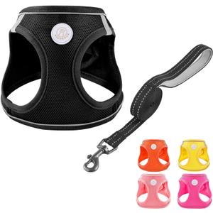 Soft Mesh Dog Harness and Leash Set, No Pull Puppy Harness and Leash Set, Reflective Step in Harness for Small Medium Dogs, Easy Walk Escape Proof Vest Harnesses (Black, M)
