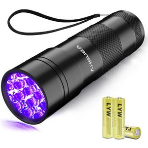 UV Light 395nm Blacklight Flashlight: Vansky 12 LED Black Light Mini Pet Urine Detection for Invisible Dog/Cat Dried Urine Stains on Carpet, Scorpion Finder, Resin Curing