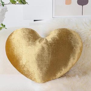 AELS Heart Shaped Pillow, 20 Inches Heart Decorative Throw Pillows, Velvet Love Cute Pillows, Valentines Day Decorations, Wedding Decor, Living Room Bedroom Nursery Decor, Golden (Large (Pack of 1))