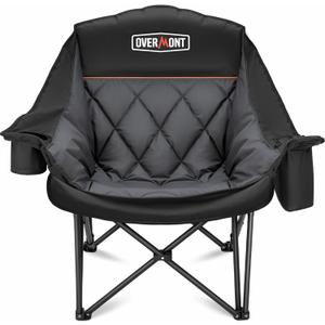 Overmont Oversized XL Camping Chair for Adults - 450lbs Support Heavy-Duty Padded Folding Chair with Side Pocket Cup Holder Cooling Bag for Outdoor Sports Garden Beach Fishing Lawn Black