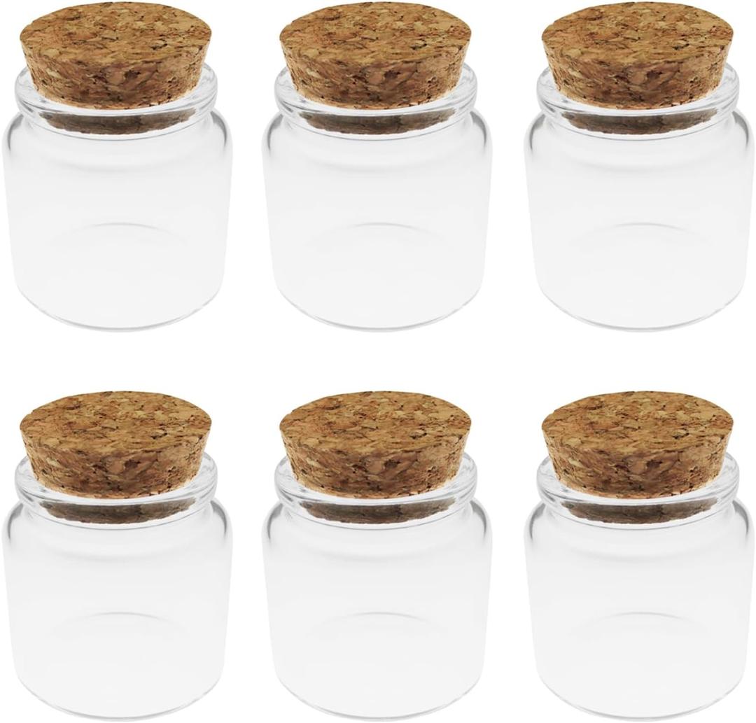 6pcs Vintage Mini Glass Bottle with Cork, 50ml, Clear, Dishwasher & Microwave Safe, Leak Proof, Ideal for Packaging Medicine, Perfume, Tea, Herbs, Decorations