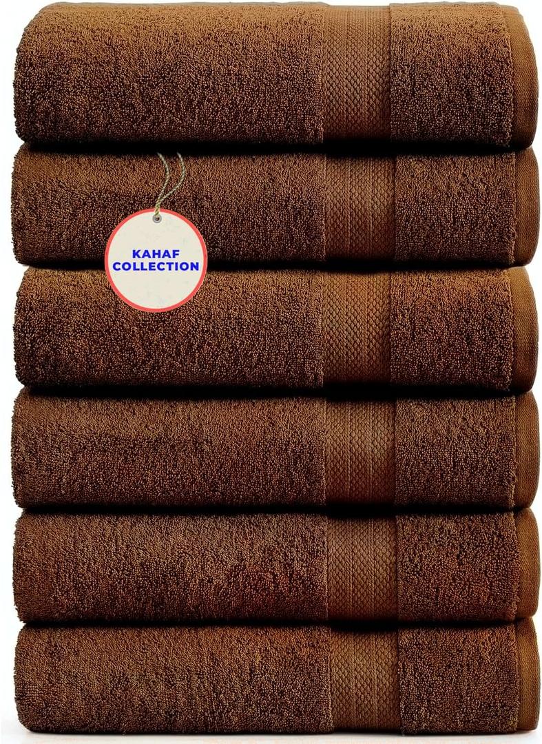 100% Cotton Bath Towels, 24"x48" Pack of 6 Towels, Quick Dry, Highly Absorbent, Soft Feel Towel, Gym, Spa, Bathroom, Shower, Pool, Luxury Soft Towels (Brown, 24x48-6 Pack)