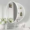 Keonjinn 24 Inch Round Bathroom Medicine Cabinet with Mirror, White Surface Mount Medicine Cabinet, Circular Framehouse Modern Medicine Cabinets, Framed Bathroom Mirror with Storage Wall Mounted