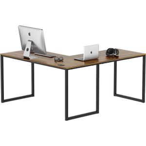 SHW Mission 55 x 60 Inches L-Shape Home Office Computer Desk, Walnut, 55-Inch L-Shaped
