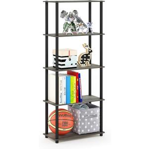 Furinno TURN-N-TUBE Storage Shelves, 5-Tier Book Shelf, Corner Shelf, Toolless Open Shelves, for Organization and Storage, Living Room, Garage, Home Office, French Oak, 5-Tier Round Tube