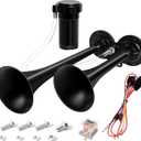 12V Air Horn Kit, Super Loud Train Horn for Truck, Air Horn Dual Truck Horn with Compressor for 12V Vehicles Trucks Pickup Trains Cars Boats (Dual black)