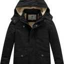 WenVen Boy's Winter Thicken Cotton Coat Heavy Sherpa Lined Hooded Parka Jacket XL Black