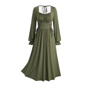 ROSE GAL Plus Size Womens Renaissance Fairy Dress Lace-up Tie Ruffles Pleated Square Neck Flowy Cottagecore Corset Peasant Dress Medieval Costume(Green_1/2X) (XXL)