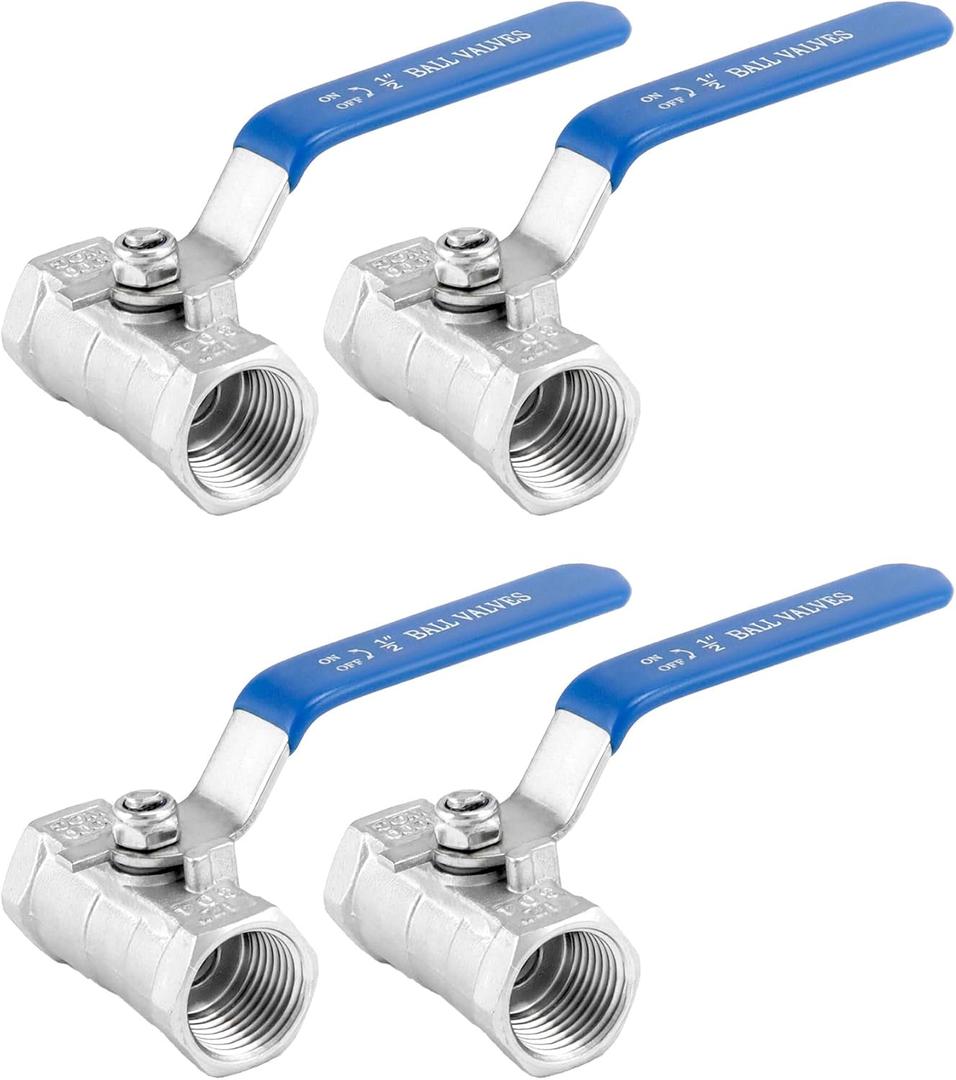 QWORK 1/2 Inch NPT Stainless Steel Ball Valve, 4 Pack Standard Port for Water, Oil, and Gas (0.5 Inch)