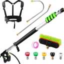 TOR 24 FT Telescoping Pressure Washer Wand with Pressure Washer Extension Wand,Gutter Cleaner Attachment, Pressure Washer Telescoping Wand with 5 Spray Nozzle Tips, 2 Hose Inlet Adapters, Brush Head