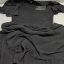 Seta T Women's Summer Chiffon Dresses Smocked V Neck Flutter Short Sleeve Flowy Casual Dress with Pockets (Black), S