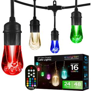 Enbrighten Vintage Outdoor String Lights, 48ft, 24 Bulbs, Remote Control