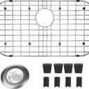 26x14 Sink Protectors for Kitchen Sink, Metal Sink Rack for Bottom of Sink Rear Drain Hole, Stainless Steel Sink Protector for Kitchen with Sink Strainer (Inseparable, 26"X14", Rear Drain)