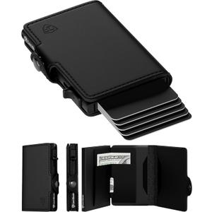 Conceal Plus Mens Wallet Card Holder, Smart Pop Up RFID Blocking Wallet, Slim Minimalist Leather Front Pocket Card Case, 6-10 Card Capacity Plus Cash Slot & ID (Black Genuine Leather)