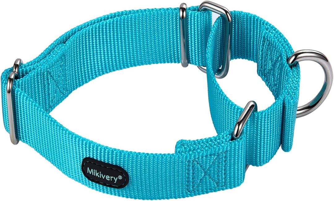 Mikivery Martingale Dog Collar Nylon Adjustable and Safety Training Colourful Comfortable Metal Buckle Pet Collars for Small Medium and Large Dogs(Ice Blue,M)