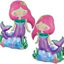 Self-Standing Mermaid Balloons –Little Mermaid Birthday Decorations for Girls Under the Sea & Ocean Theme Party Supplies 26 Inch