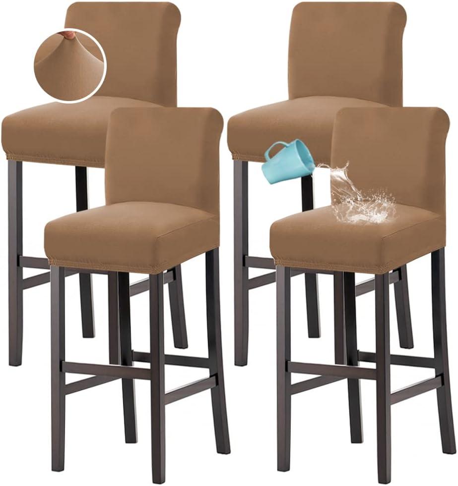 H.VERSAILTEX 100% Waterproof Bar Stool Cover Stretch Counter Stool Pub Chair Slipcover for Dining Room Removable Soft Thick Solid Fleece Fabric Bar Stool Slipcovers Set of 4, Sand