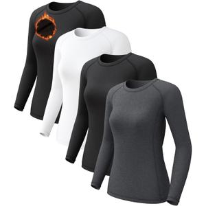 Women's Long Sleeve Compression Shirts, Dry Fit Workout Athletic Sun Protection Cooling Tops for Yoga Running Gym 2 4 Pack (S)