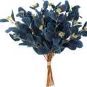 20" Silk Artificial Eucalyptus Stems, 12Pcs Fake Eucalyptus Stem with Leaves Berries, Greenery Plants Floral Decorations for Wedding Party Flower Arrangement Home Decor (Navy Blue)