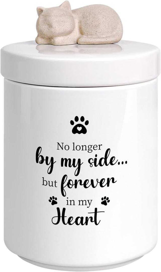 Cat Urns for Ashes, Ceramic, White, Decorative Urn for Ashes for Cat, Up to 45lbs, Pet Memorial