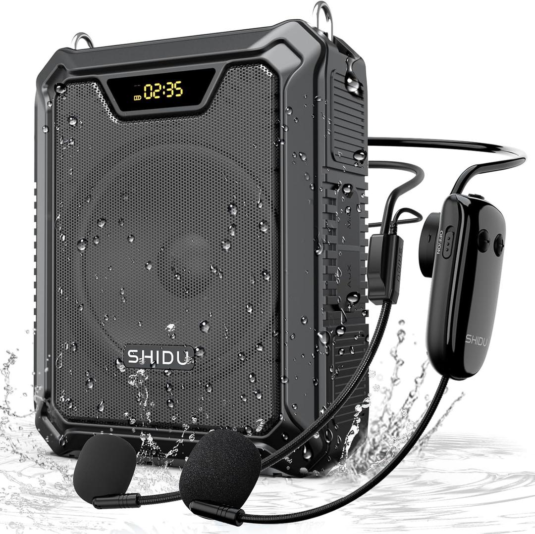 SHIDU 30W Voice Amplifier with Wireless Microphone, IPX6 Waterproof Amplifier Wireless & Wired Microphone Bluetooth Speaker Personal Megaphone for Teachers Meeting Speech Outdoors-M1000
