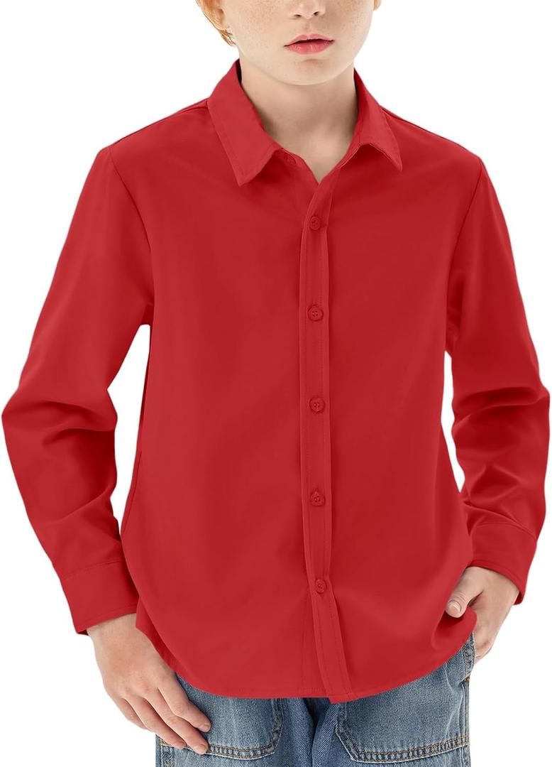 Boys Long Sleeve Dress Shirts Kids Classic Collared Button-Down Shirt School Uniform Shirts 5-14 Years