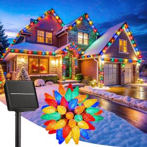 Solar Christmas Lights Outdoor, 50 LED C9 Strawberry String Lights with Timer & 8 Light Mode, Waterproof Solar Christmas Tree Lights for Outside Garden Patio Party Christmas Decoration, Multicolor