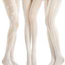 JaGely Womens Fishnet Hollow Out Knitted Tights Patterned Lace Stockings Vertical Strips Pantyhose (One Size, Retro Style)