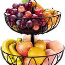 Fruit Stand Vegetables Basket Counter Top Fruit Basket Bowl Storage for Kitchen Home Metal Cast Iron (2 Tier-Black)