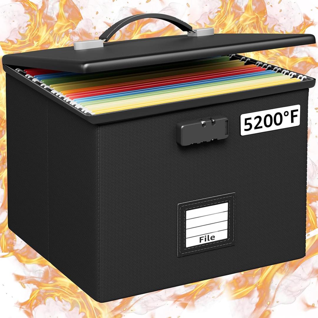 Fire Proof File Box for Documents - Portable Fireproof Document Organizer Box with Handle Waterproof Safe Locking Folder Storage with Lid (1 PC, Black)