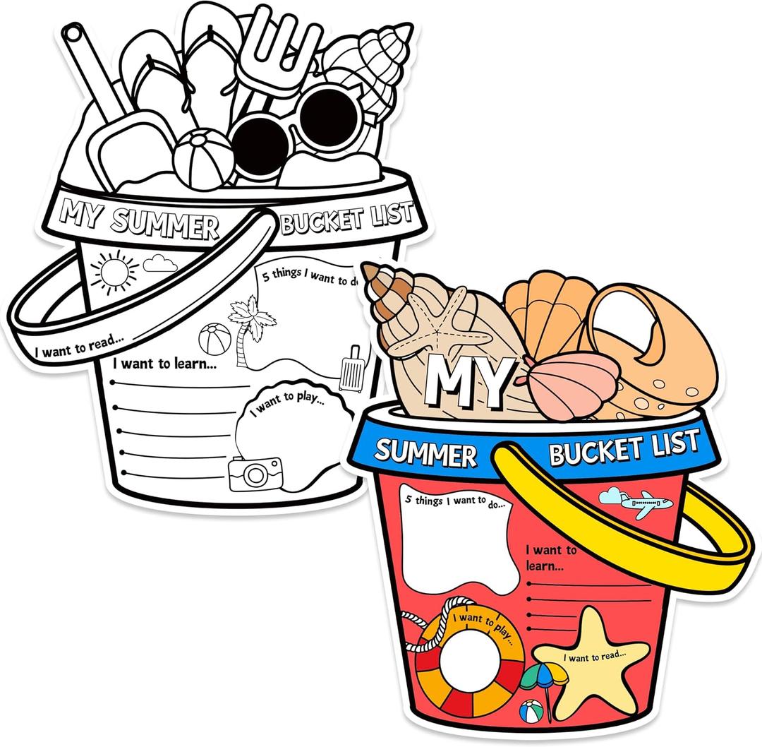 My Summer Bucket List Activity Poster for Kids -36Pcs Bulk Color Your Own Summer Bucket List Personalized Holiday Break Ideas Checklist Coloring Poster for Students End of School Year Gift Camp Supplies, 12.6 x 10.2 inches