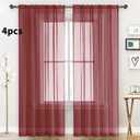 SpaceDresser Burgundy Sheer Curtains 4 Panels Rod Pocket Semi-Sheer Curtain 63 Inches Long Light Filtering Voile Window Drapes for Bedroom Living Room Kitchen, Each 52W x 63L