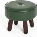 13in Small Foot Stool Ottoman, Round Faux Leather Foot Rest for Couch, Under Desk Pouf Footstool Footrest with Non-Skid Rubber Legs for Ling Room, Bedroom, 13''L x 13''W x 10.2''H, Green