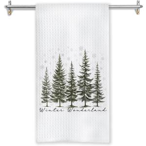 Winter Christmas Tree Kitchen Towels, Rustic Xmas Tree Dish Tea Towels for Kitchen Decor, Winter Holiday Farmhouse Christmas Hand Towel for Bathroom Decor, 16x24 Inches