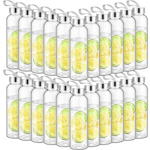 Zubebe 40 Pcs Reusable Water Bottles Bulk Clear Bottles with Stainless Steel Leak Proof Lids Acrylic Bottles with Nylon Carrying Strap Shaker Bottles for Water, Milk, Smoothie, Juice Beverage