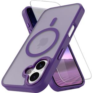 PinLiSheng Magnetic for iPhone 17 Case [Metal Camera Frame&Buttons] [Mil-Grade Drop Protection] Shockproof Slim Translucent Matte Protective Phone Case, Purple