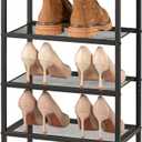 Narrow Shoe Rack for Front Door Entrance, Entryway, and Closet Shoe Organizer with 4 Sturdy Metal Mesh Shelves and Wooden Top, Holds 10 Pairs, Ideal for Storage or Display