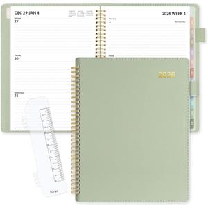 2 x SUNEE 2026 Planner, Weekly and Monthly Calendar Planner 9"x11.2"- 12 Month (January 2026 - December 2026), Vegan Leather Cover, Pocket, Bookmark, Notes, Monthly Tab, Sage Green