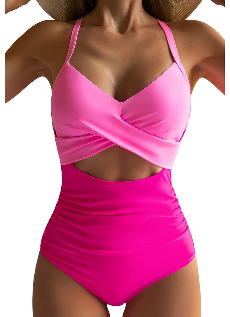 Eomenie Women's One Piece Swimsuits Tummy Control Cutout High Waisted Bathing Suit Wrap Tie Back 1 Piece Swimsuit L