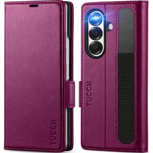 TUCCH Wallet Case Compatible with Galaxy Z Fold7 (8.0") 2025 Plum Purple, RFID Blocking | 4 Card Holder | Kickstand | Shockproof PC Shell | PU Leather | Magnetic Closure | Protective Flip Cover