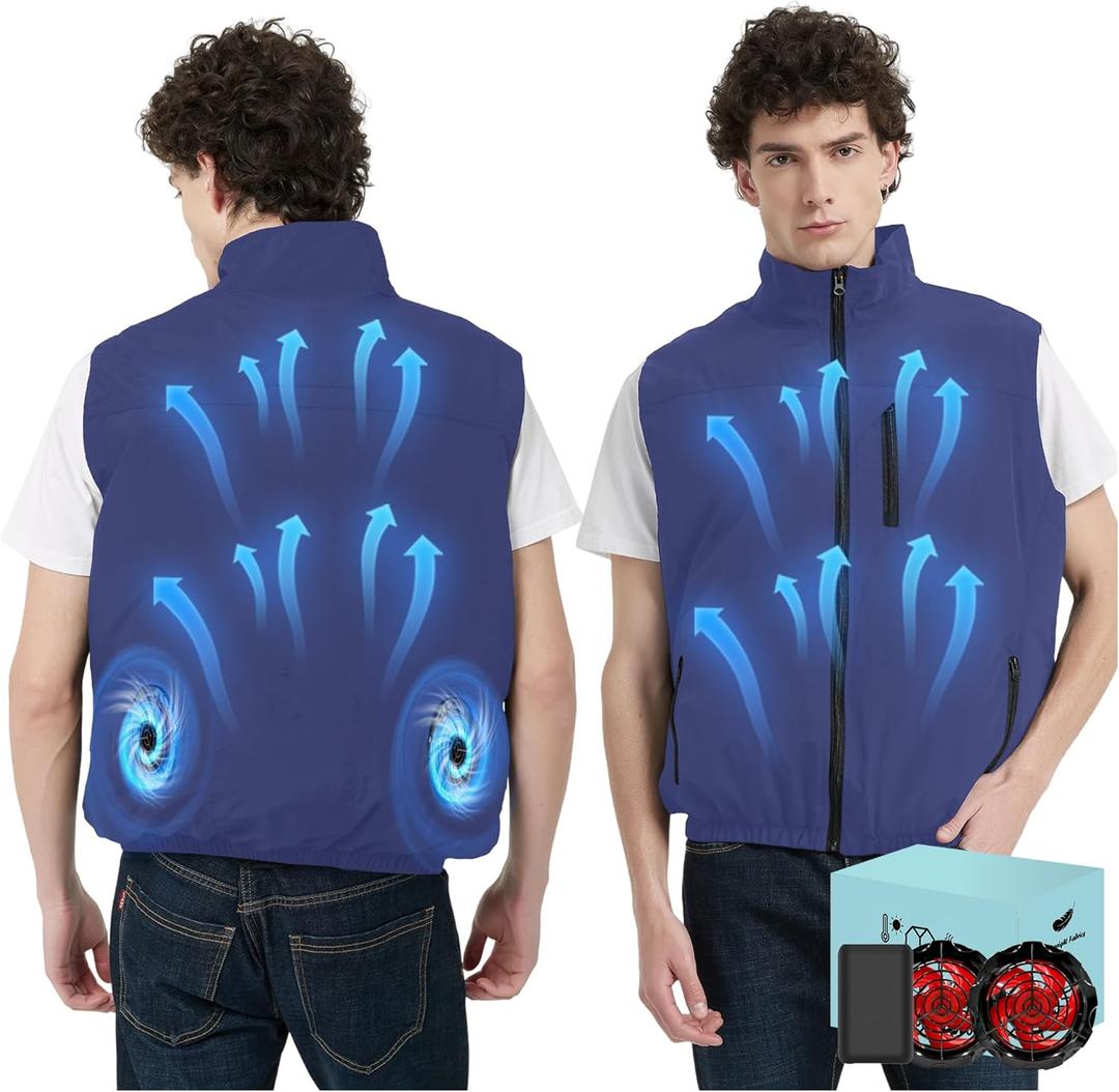 Cooling Vest Jacket with 2 Fans - Men and Women 21V Air Conditioner Lightweight Vests, With 20000mAh Battery (Small, Blue)