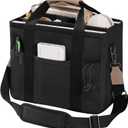 JIECH Canvas Tote Bag with Multi Pockets Crossbody Tote Bag for Women Bible Handbag Everything Tote Bags with Compartments (X-Large, 02 Black)