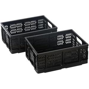 PAG-Mass Heavy Duty Plastic Milk Crates for Storage, 4-Pack Stackable Storage Bins for Organizing, Collapsible Storage Basket with Handle for Groceries, Suitable for Home Office School Store, Black