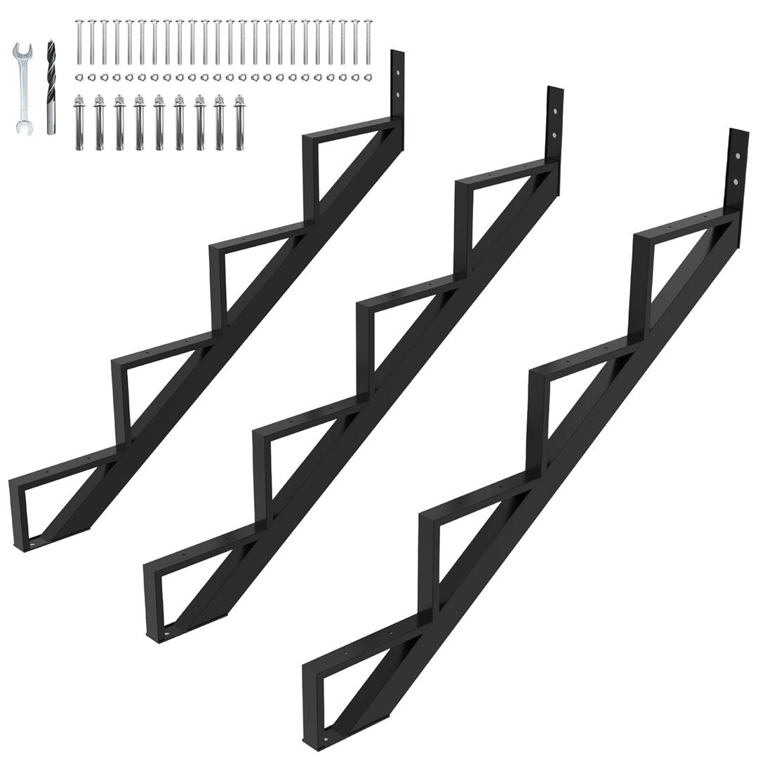 3 Pack Steel Stair Step Riser, 4-Step Metal Stair Stringer Heavy Duty, Steel Stair Stringer for 35.5" Height Deck and Outdoor Steps