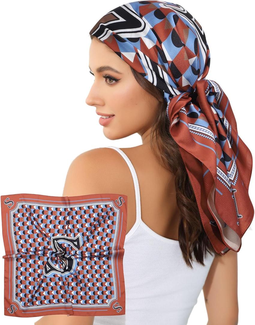 AWAYTR 35 Satin Head Scarves Women Like Silk Scarf Hair Bandanas Women Matte Neck Scarf Head Wrap Hair Headscarf (S)
