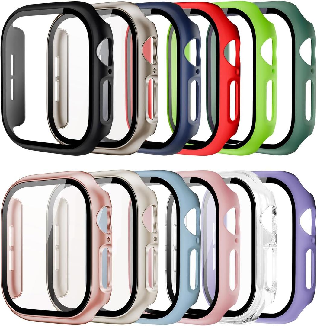 Pocoukate 12 Pack Case for 46mm Apple Watch Series 10, with Tempered Glass Screen Protector Full Scratch-Resistant Protective Cover Bumper for Apple Watch Series 10 46 mm 2024
